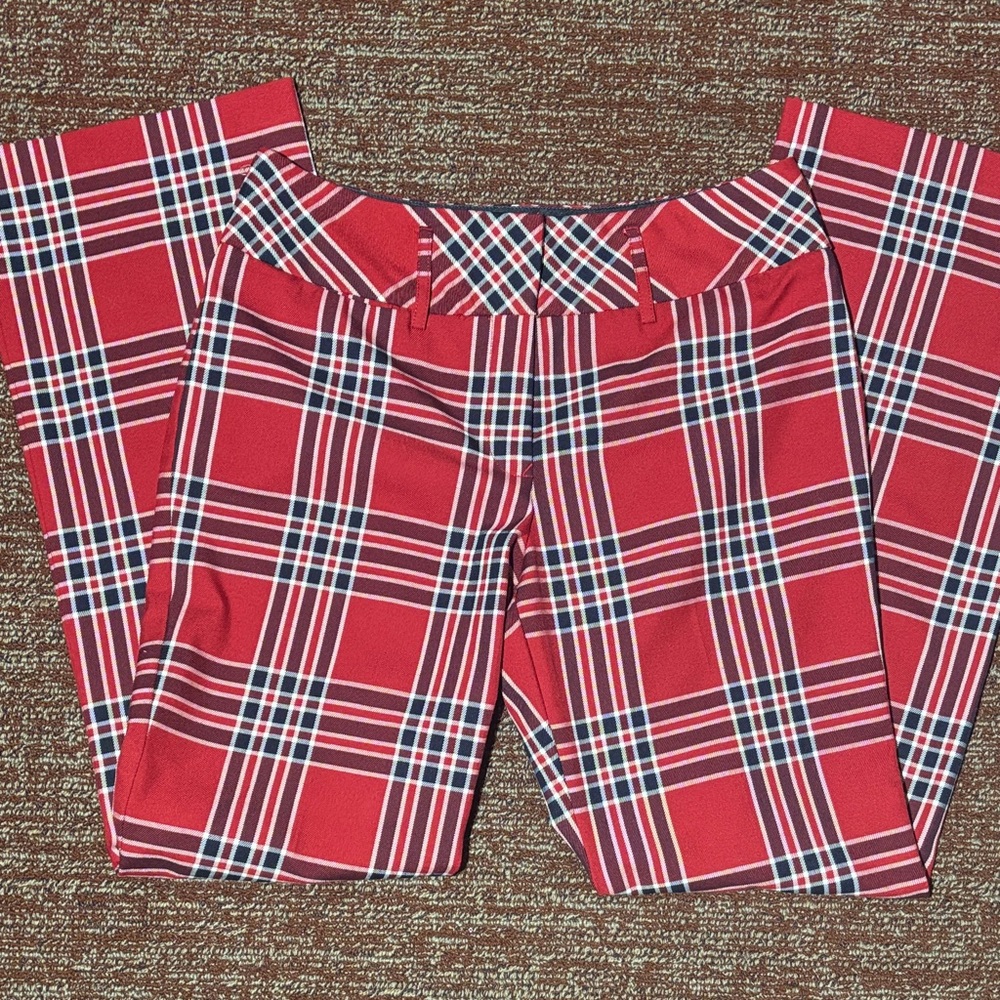 Tommy Hilfiger straight leg plaid trousers classic mid rise pant business casual